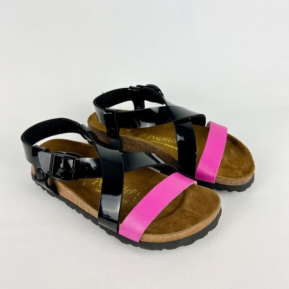 Birkenstock Papillio Womens Mykonos Cross Strap Sandals Black Pink size 36 US 5 - Picture 1 of 15